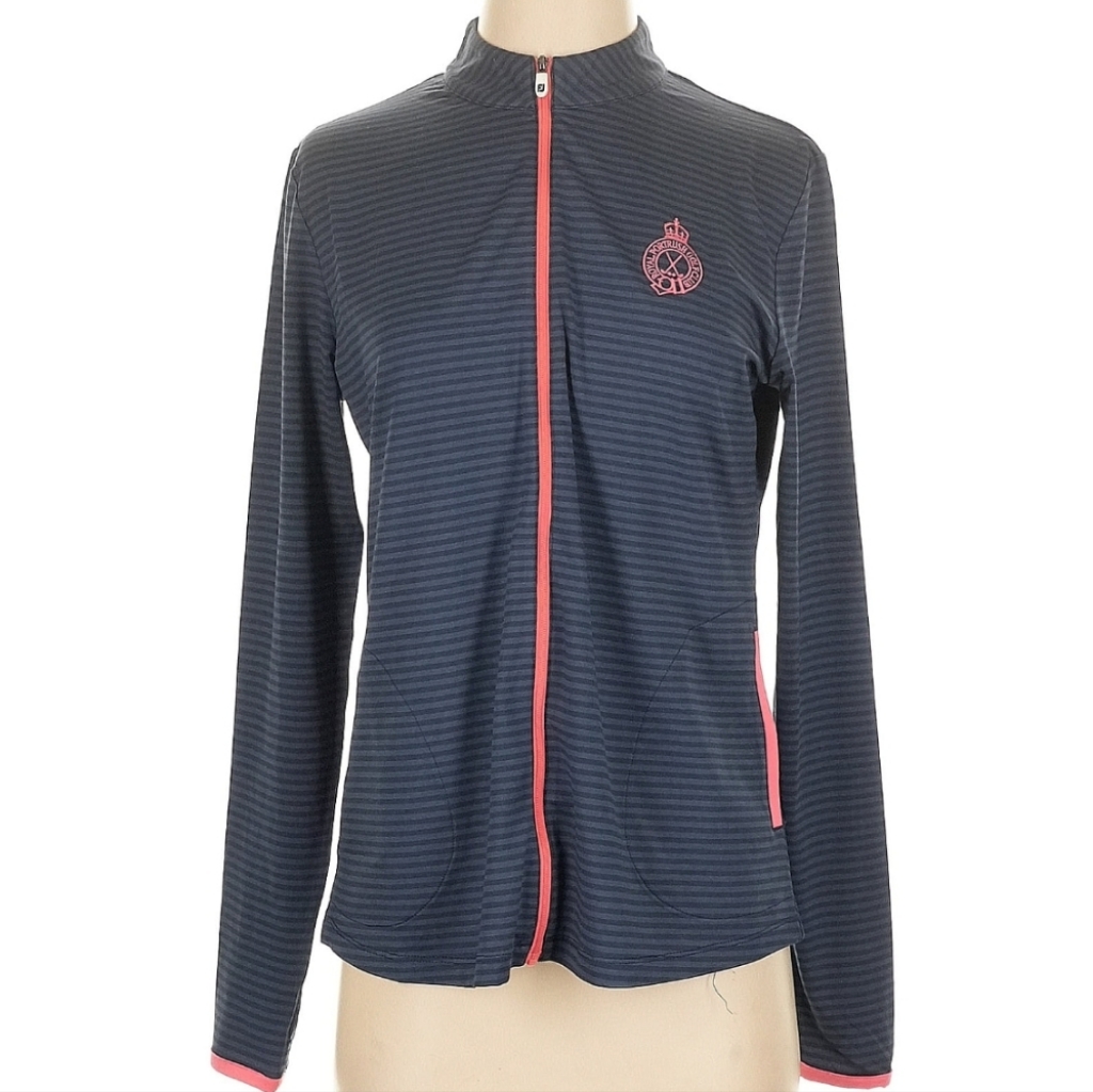 $127 Lk New Fj Footjoy Blue Stripe Pink Accent Athletic Full Zip Performanc Us 6